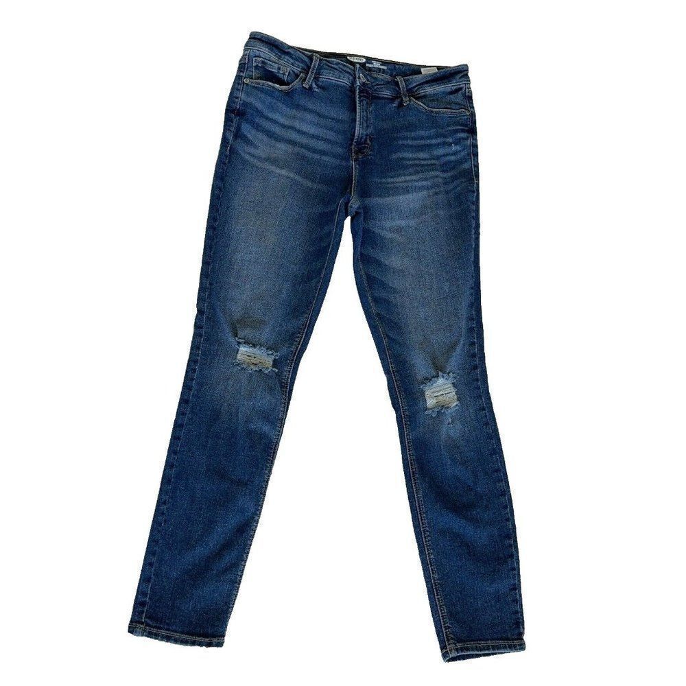Old Navy Rockstar Womens Jeans Super Skinny High Rise Sz 12 Distressed Med Dark - Picture 1 of 10